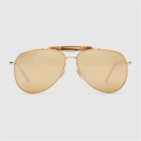 gold plated aviator sunglasses gucci|Gucci unisex aviator sunglasses.